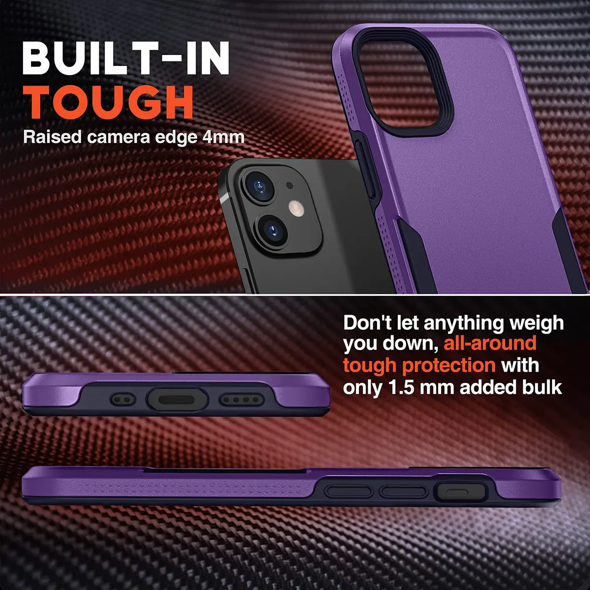 NTG Military Shockproof iPhone 12 Case 6.1 inch | 2-Layer Anti-Drop Slim Cover for iPhone 12 (Dark Violet) - view 3