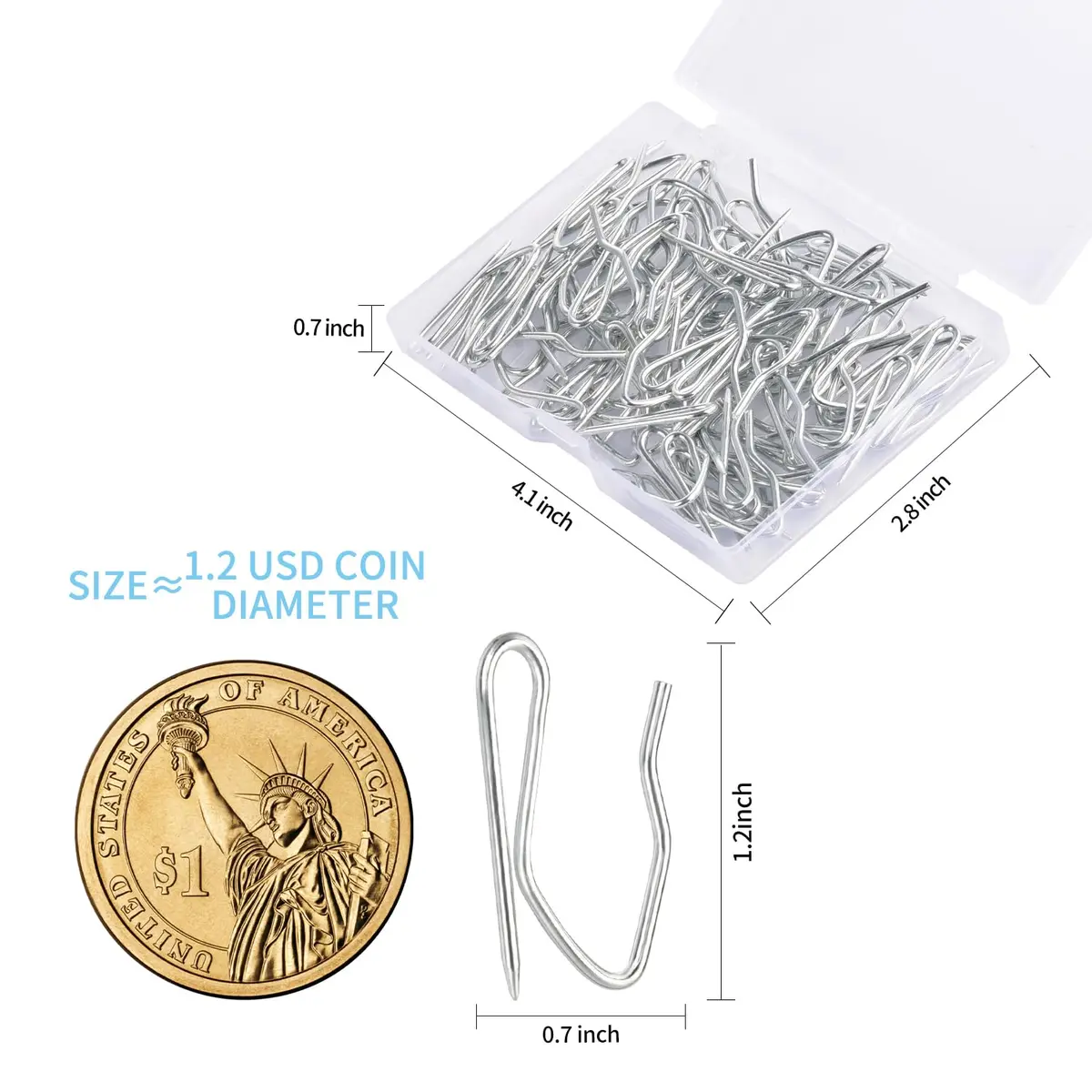 Sopito 58Pcs Metal Curtain Hooks | 3.1cm (1.2") Silver White Pinch Pleat Hooks - view 2