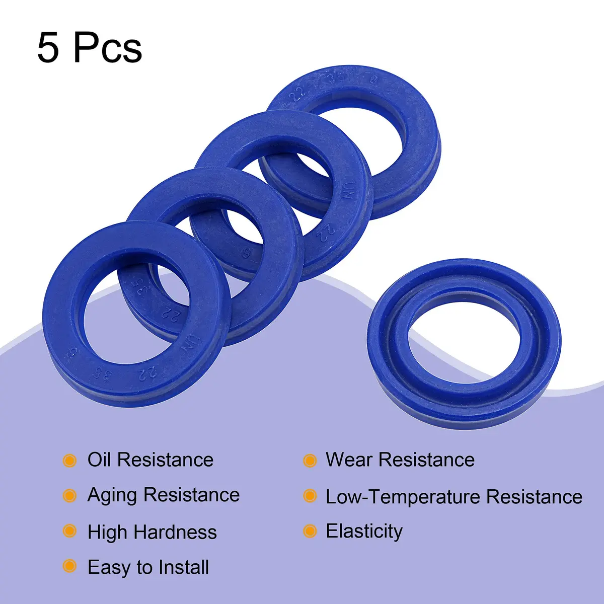 MECCANIXITY UN Radial Shaft Seal 22mm ID x 35mm OD x 6mm Width PU Oil Seal, Blue Pack of 5 | Industrial Hydraulic Cylinder Seal - view 4