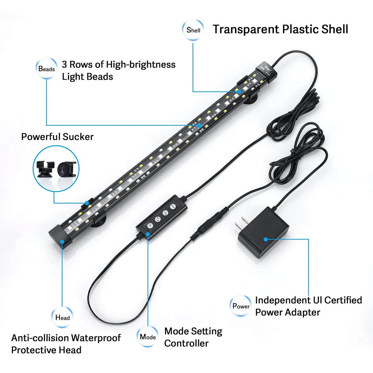 hygger 24/7 Mode Submersible Aquarium LED Light, Full Spectrum Hidden Fish Tank Light with 3 Rows Beads 7 Colors Auto On Off Sunrise-Daylight-Moonlight - view 6