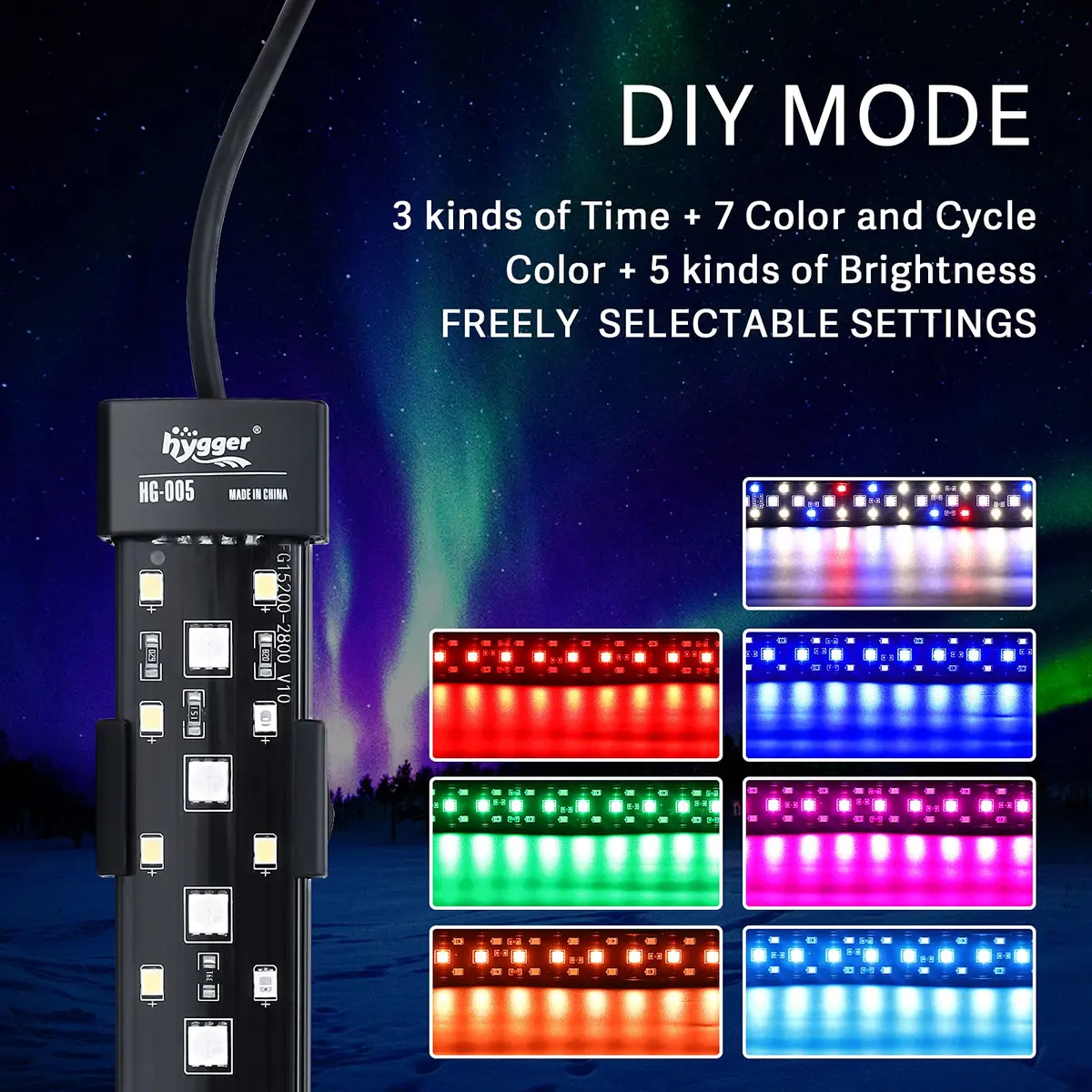 hygger 24/7 Mode Submersible Aquarium LED Light, Full Spectrum Hidden Fish Tank Light with 3 Rows Beads 7 Colors Auto On Off Sunrise-Daylight-Moonlight - view 3