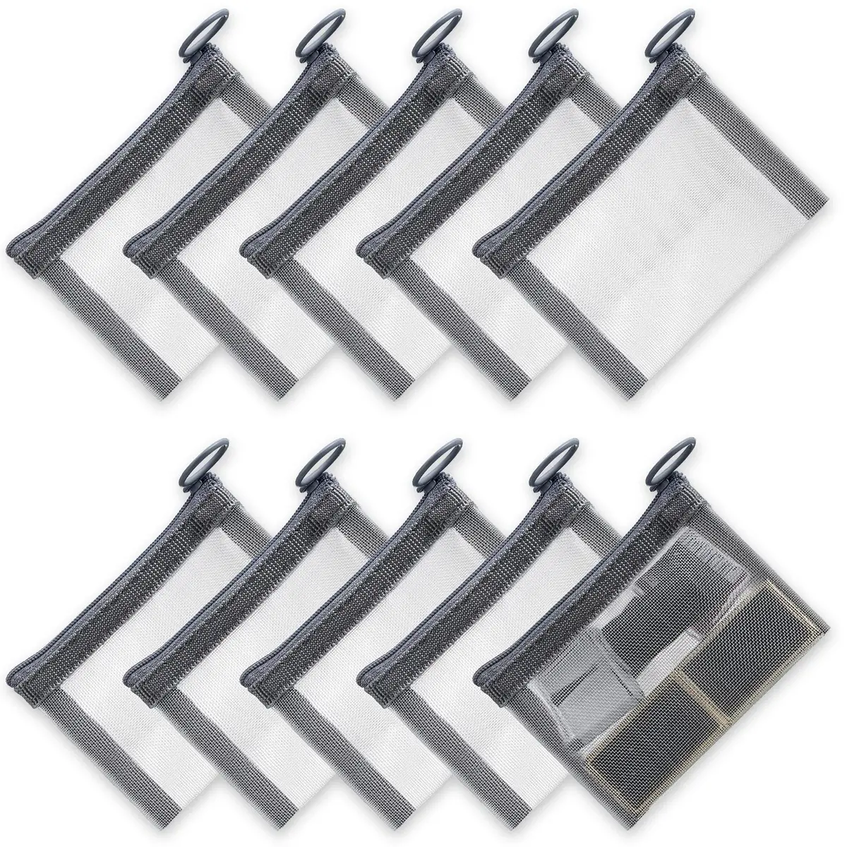 Frienda 10 Pcs Small Mesh Zipper Bags 12.7cm x 10.16cm (5" x 4") | Grey Nylon Cosmetic Travel Pouches - main product image