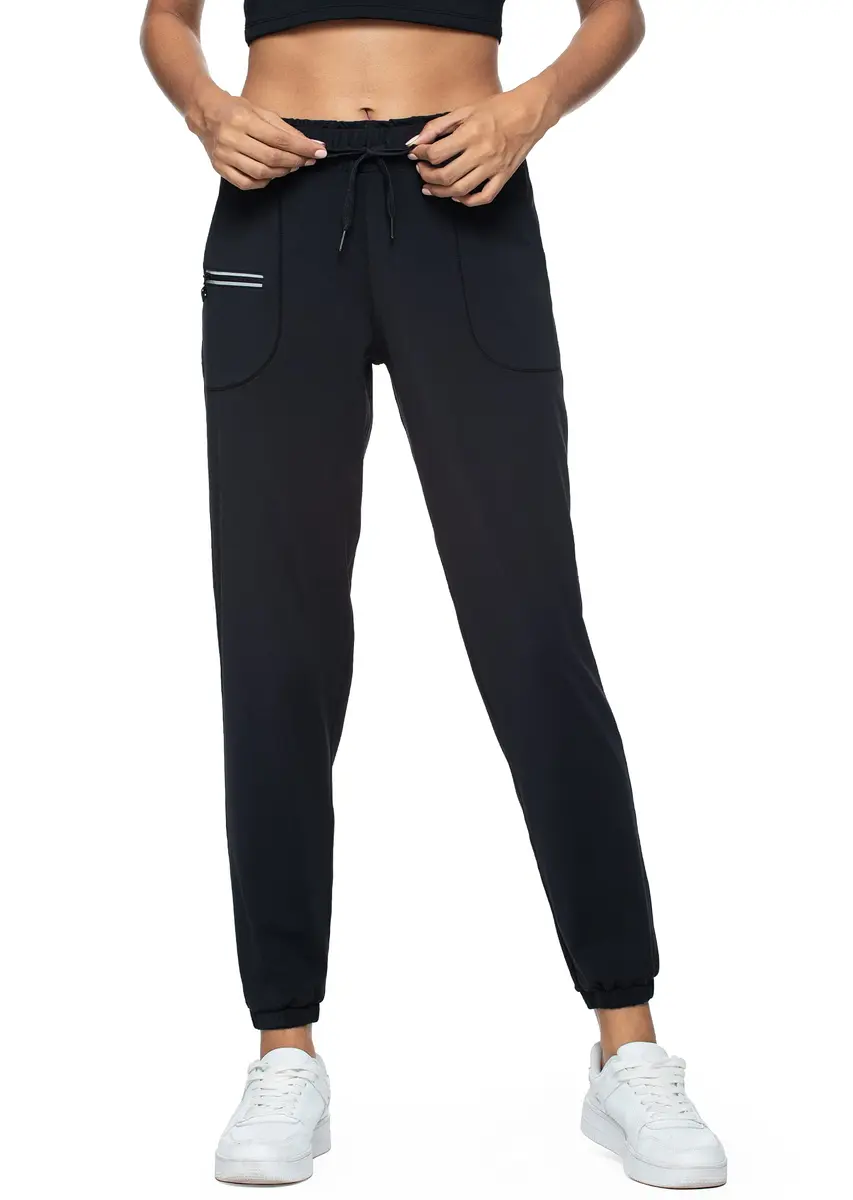 Haowind Women's Elastic Waist Joggers with Pockets - Mid Rise Tapered Sweatpants for Yoga & Travel - Black Small | Moisture-Wicking & Petite-Friendly - main product image