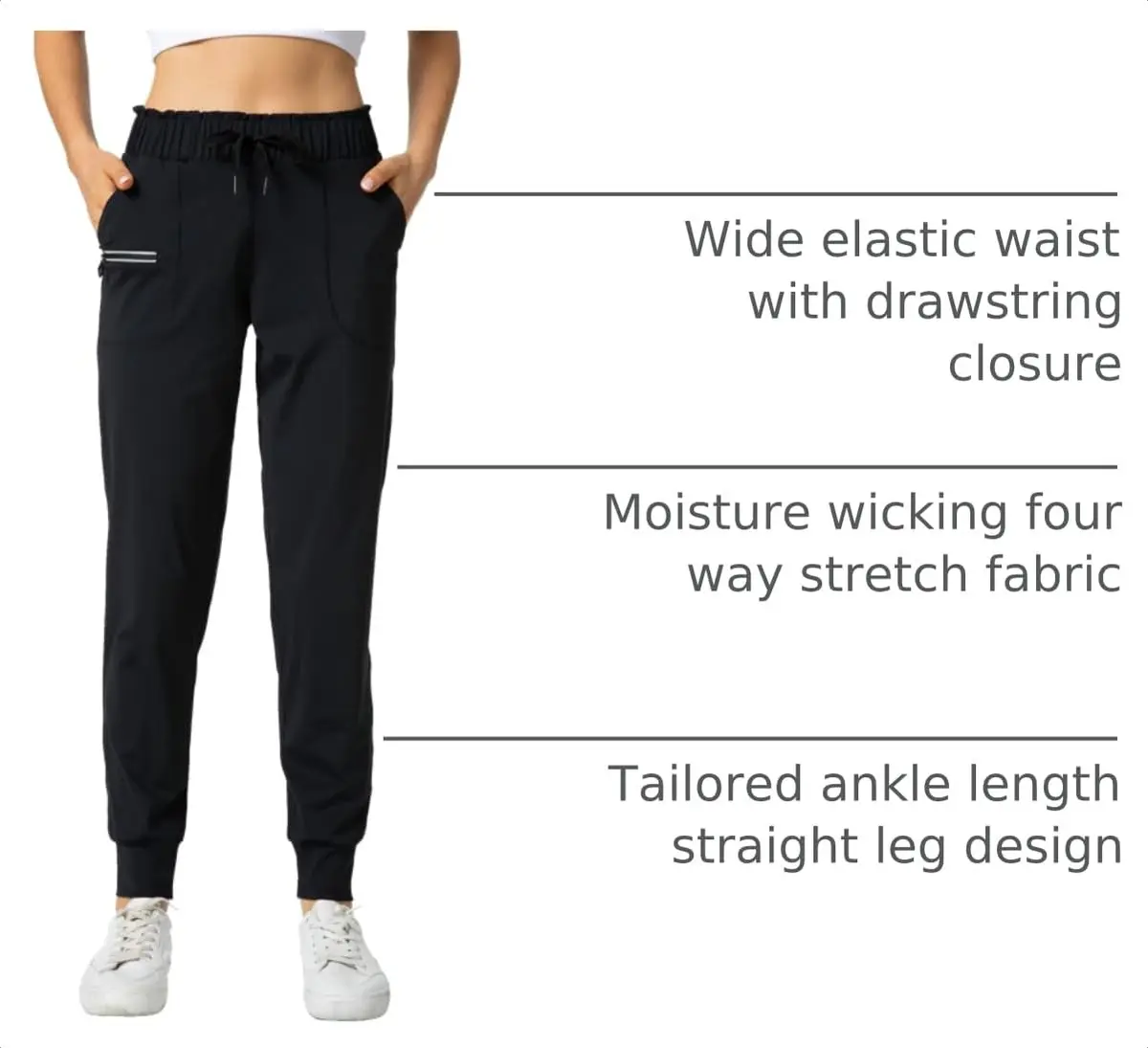 Haowind Women's Lightweight Athletic Joggers with Pockets, Mid Rise Tapered Sweatpants, 30in (76cm) Inseam | Moisture-Wicking Four-Way Stretch - view 4