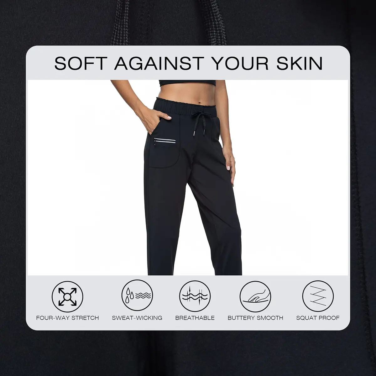 Haowind Women's Lightweight Athletic Joggers with Pockets, Mid Rise Tapered Sweatpants, 30in (76cm) Inseam | Moisture-Wicking Four-Way Stretch - view 3