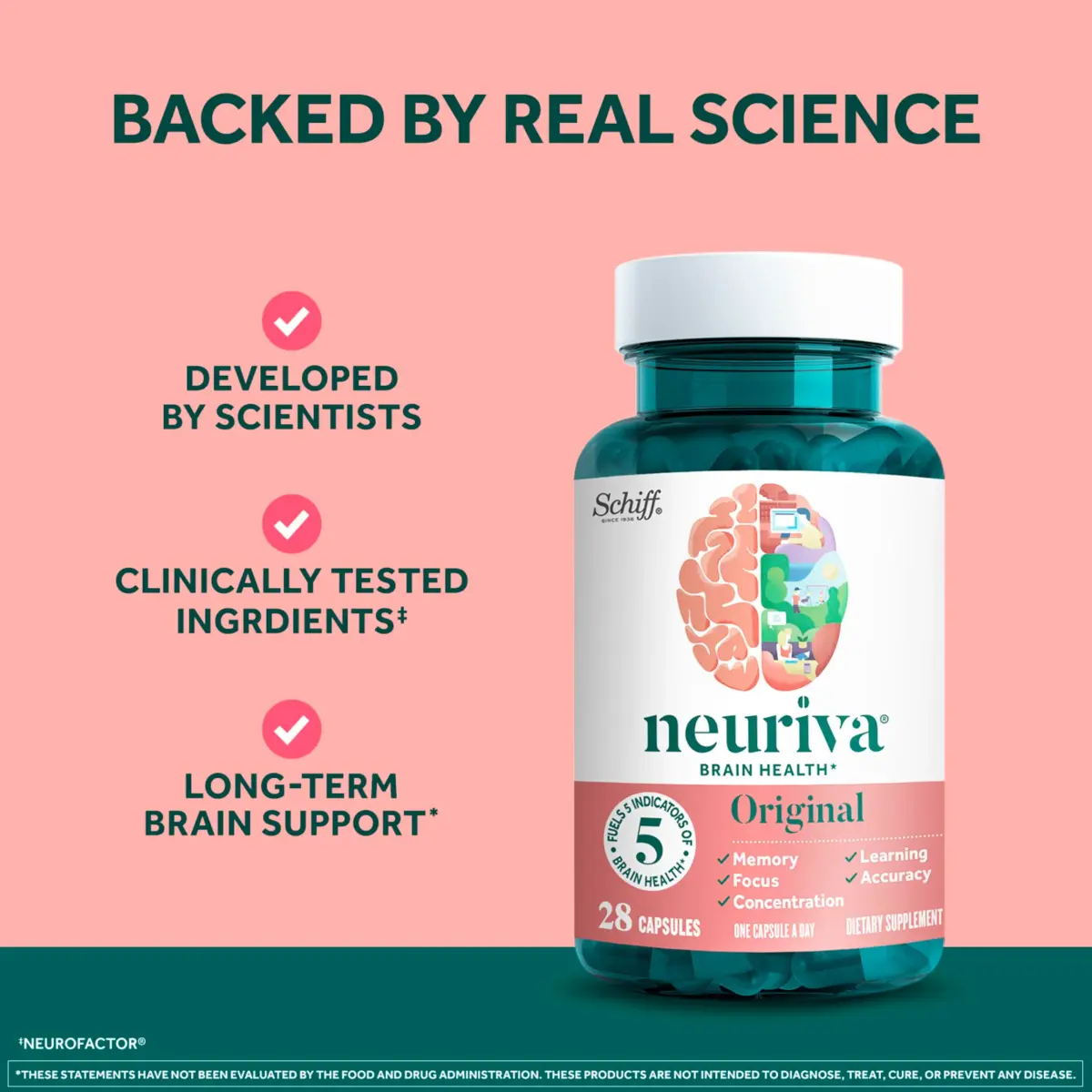 NEURIVA Original Brain Supplements for Memory and Focus 28 Count Capsules | Clinically Tested Nootropics Phosphatidylserine and Neurofactor - view 5