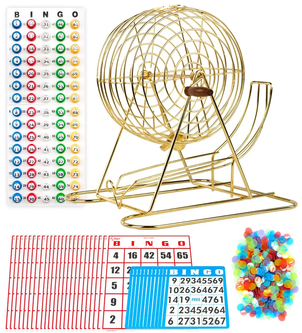 Regal Games Professional Bingo Game Set with 11" Wheel Cage & 75 Balls | Large Print Cards for Adults & Kids - main product image