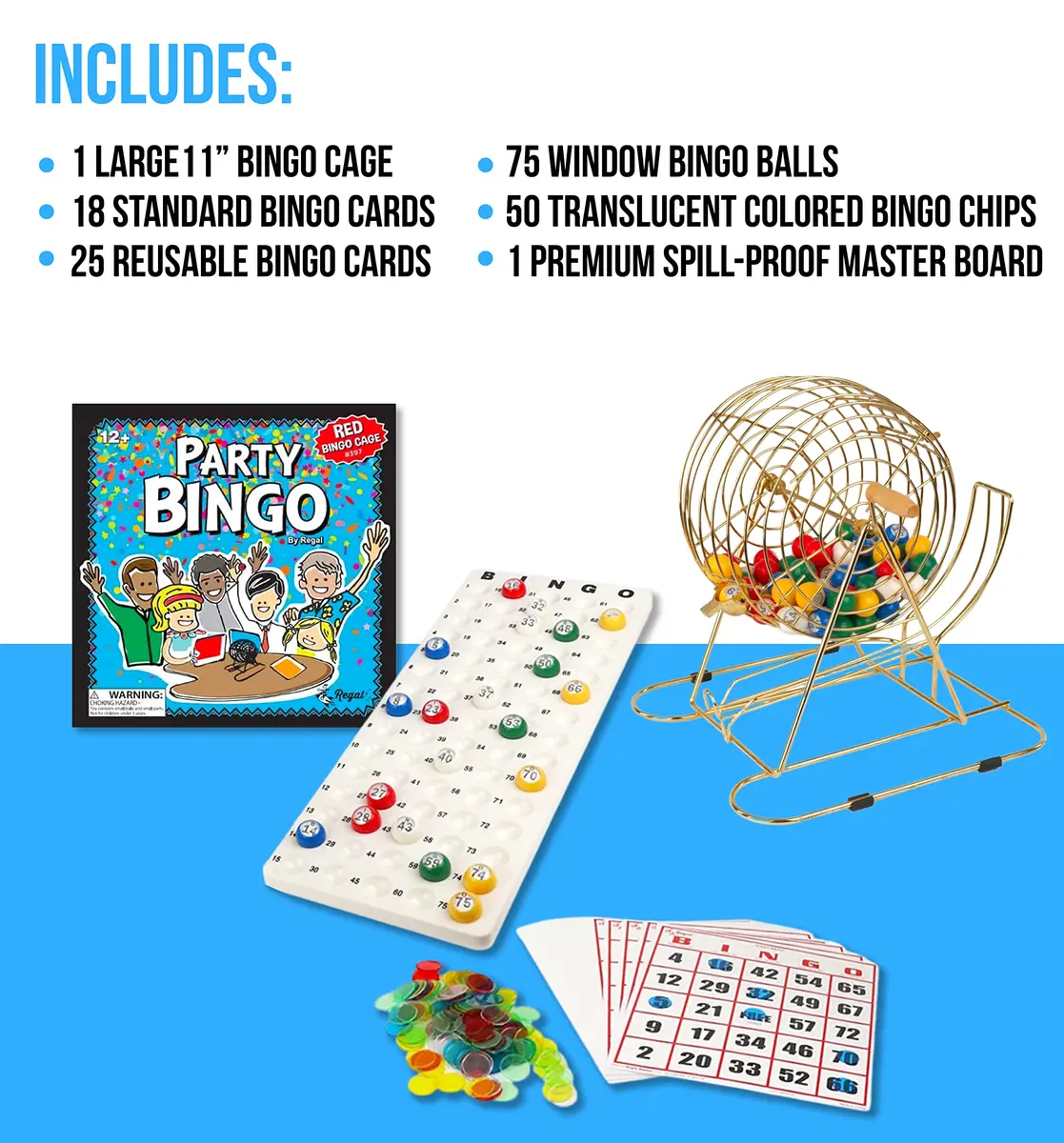 Regal Games Professional Bingo Game Set with 11" Wheel Cage & 75 Balls | Large Print Cards for Adults & Kids - view 2