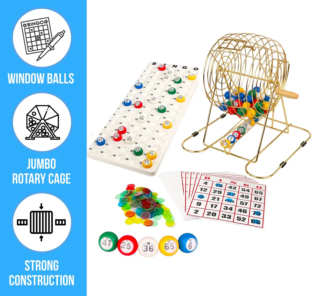 Regal Games Professional Bingo Game Set with 11" Wheel Cage & 75 Balls | Large Print Cards for Adults & Kids - view 3