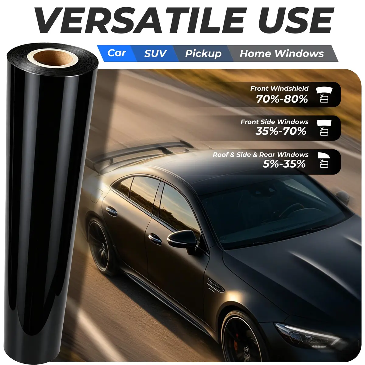 TOYOCO Nano Ceramic Car Window Tint Film Roll 5% VLT 61cm x 4.57m (24 in x 15 ft) | Heat Rejection & UV Protection - view 4