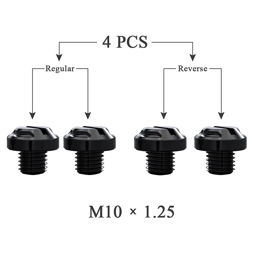 AVERZELLA Black CNC Motorcycle Mirror Hole Plugs Screws Bolts M10x1.25 (4-Pack, 2 Regular + 2 Reverse) - view 2