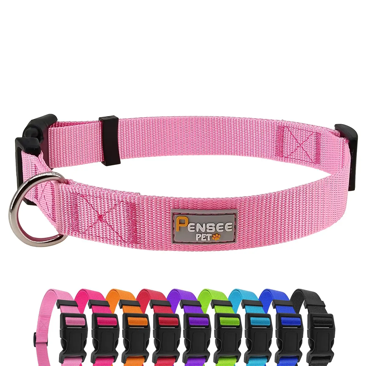 Penseepet Dog Collar, Adjustable Nylon, Pink, Small | Stylish & Comfortable Daily Wear - main product image