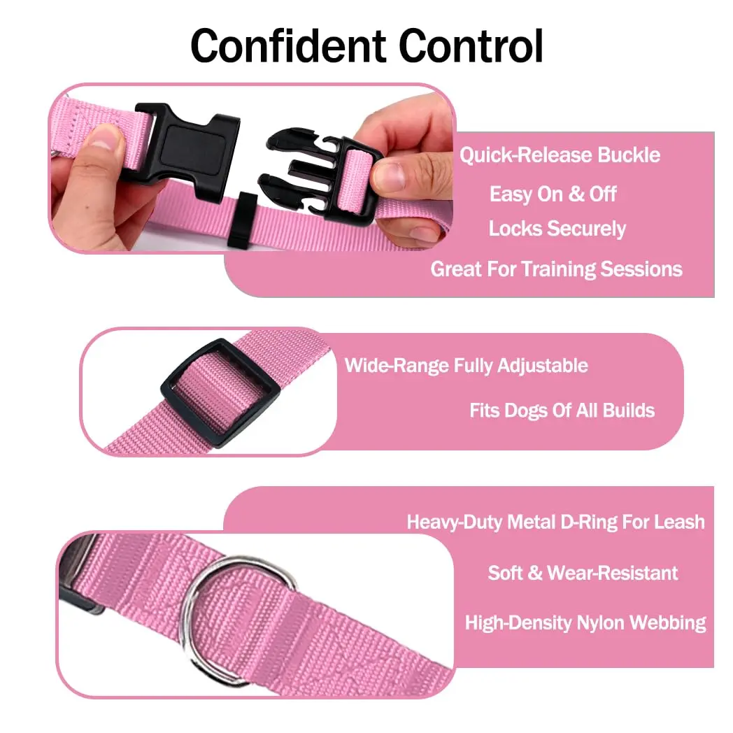 Penseepet Dog Collar, Adjustable Nylon, Pink, Small | Stylish & Comfortable Daily Wear - view 4