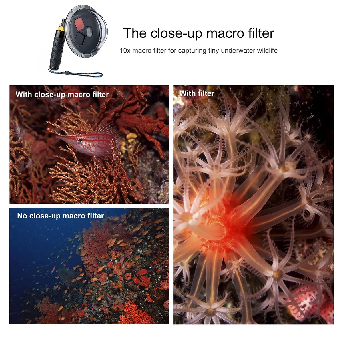 YALLSAME Waterproof Dome Port with Filters & Floating Grip for GoPro Hero 13 12 11 10 9 Black | 45m (147ft) Underwater Housing - view 6