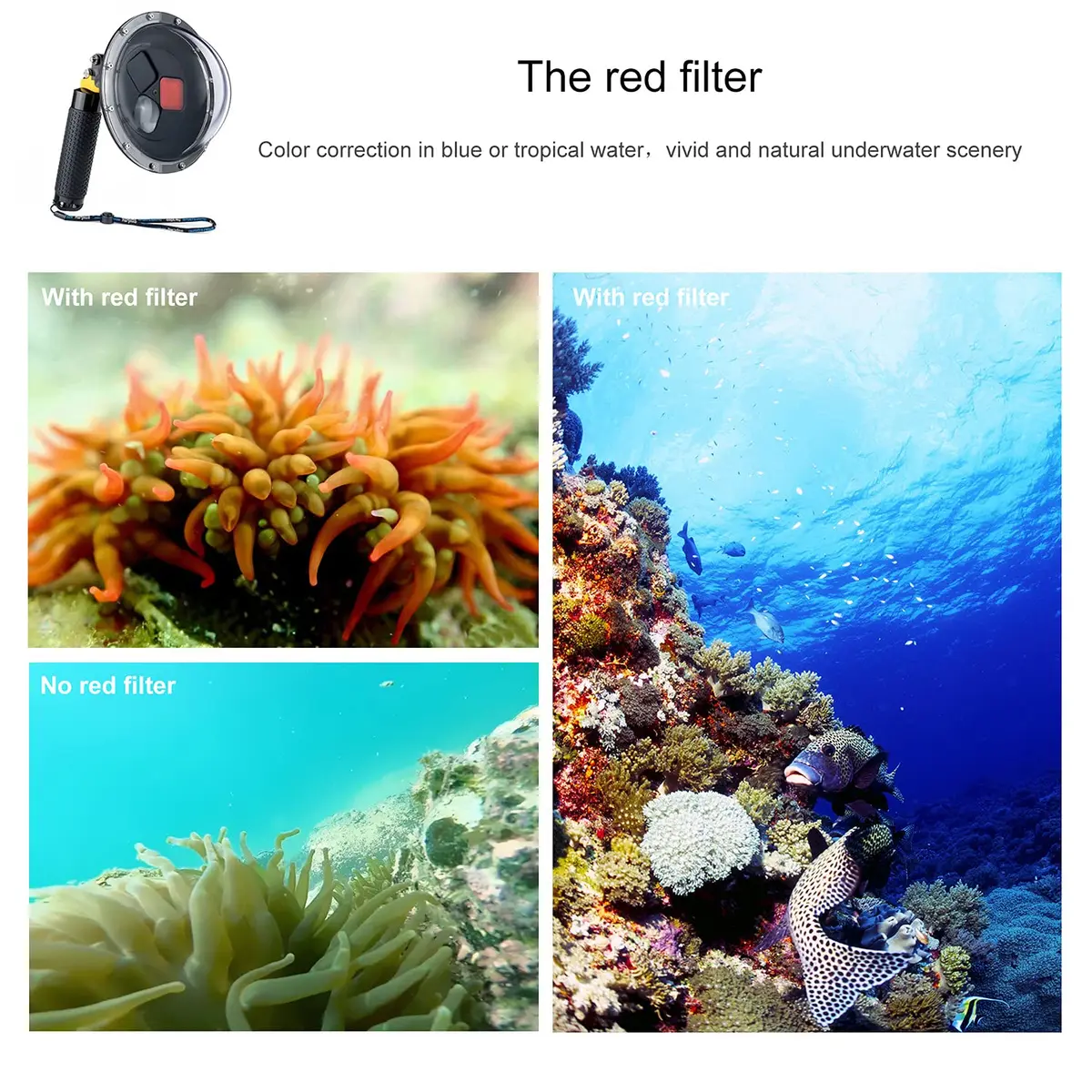 YALLSAME Waterproof Dome Port with Filters & Floating Grip for GoPro Hero 13 12 11 10 9 Black | 45m (147ft) Underwater Housing - view 7