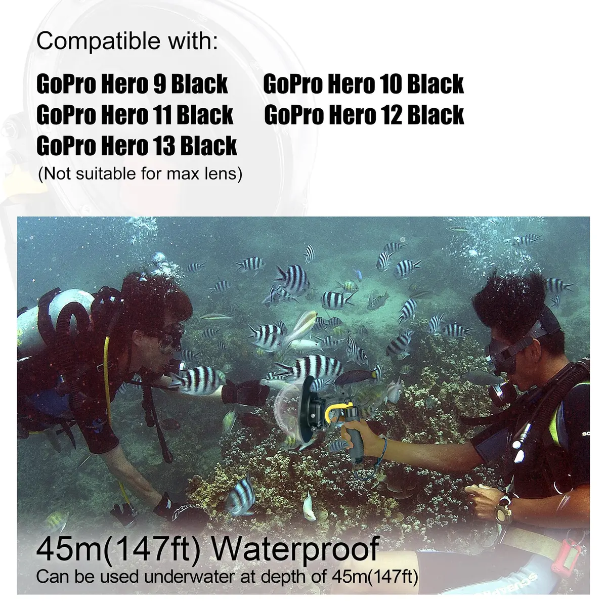 YALLSAME Waterproof Dome Port with Filters & Floating Grip for GoPro Hero 13 12 11 10 9 Black | 45m (147ft) Underwater Housing - view 4