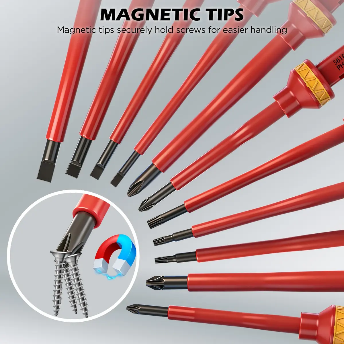 SEDY 1000V Insulated Electrician Screwdriver Set | VDE & GS Certified, 13-Piece, CRV Steel, Magnetic Tips, Replaceable Handle (9" x 5.5" x 2") - view 6