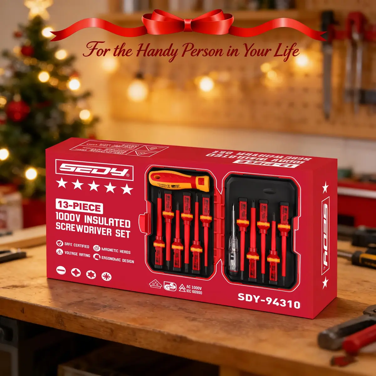 SEDY 1000V Insulated Electrician Screwdriver Set | VDE & GS Certified, 13-Piece, CRV Steel, Magnetic Tips, Replaceable Handle (9" x 5.5" x 2") - view 9