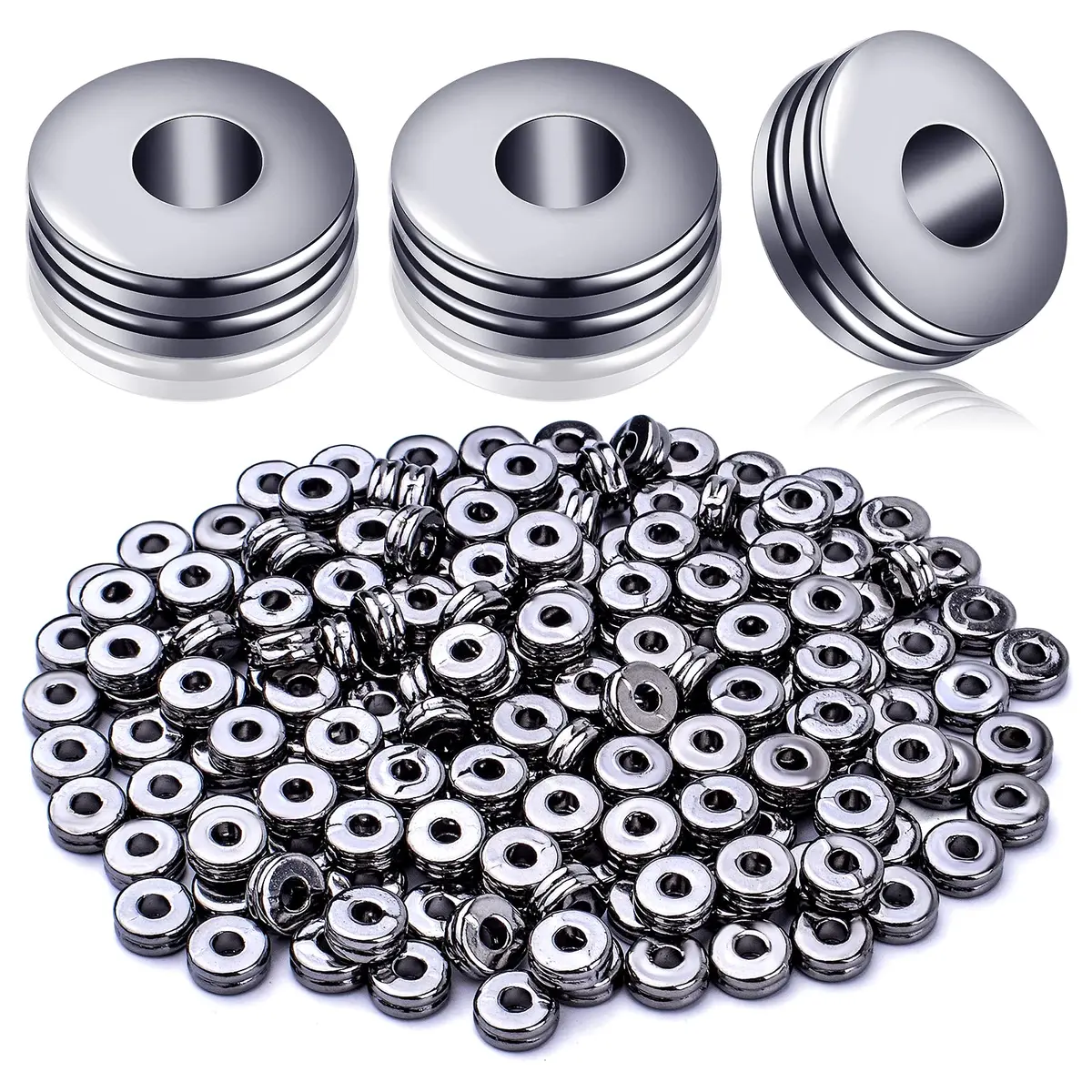 Aylifu Craft Bead 200pcs Alloy 6mm Flat Round Discs | Jewelry Making Supplies for Handmade Accessories - main product image