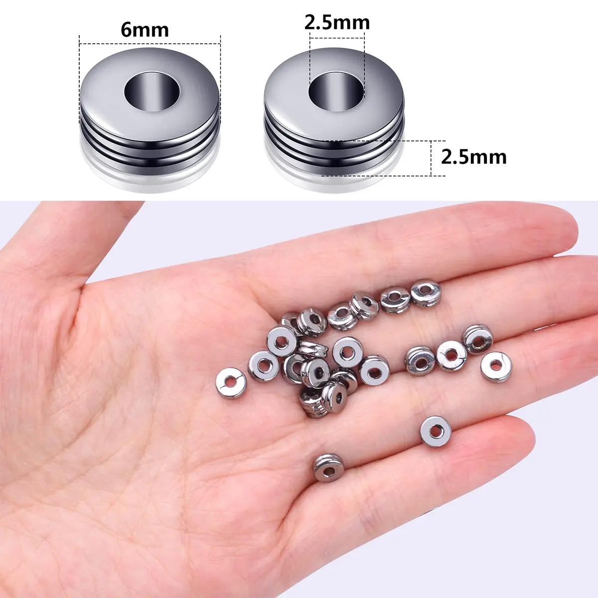 Aylifu Craft Bead 200pcs Alloy 6mm Flat Round Discs | Jewelry Making Supplies for Handmade Accessories - view 7