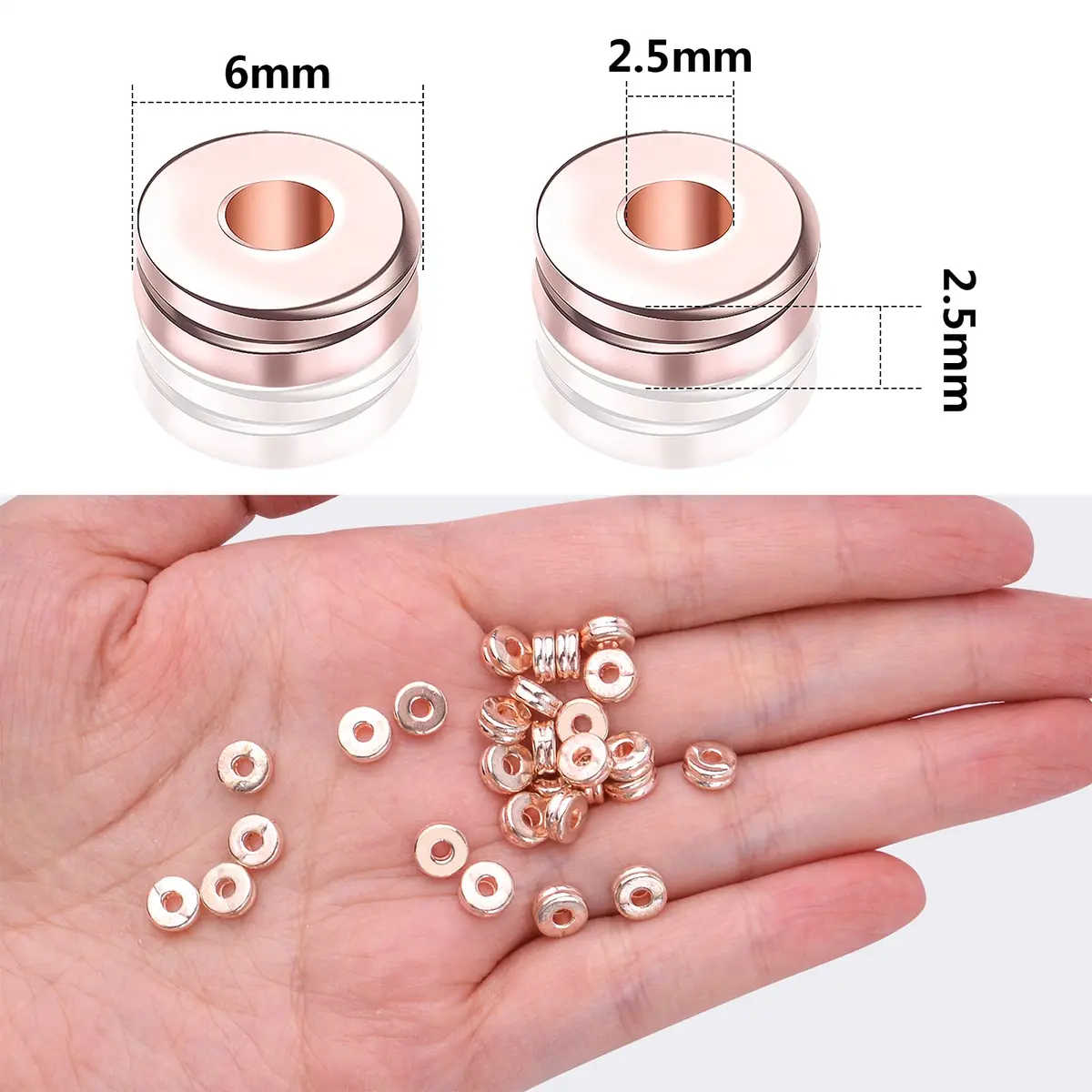Aylifu Rondelle Spacer Beads 200pcs 6mm Rose Gold | Flat Round Disc Jewelry Craft Supplies - view 7