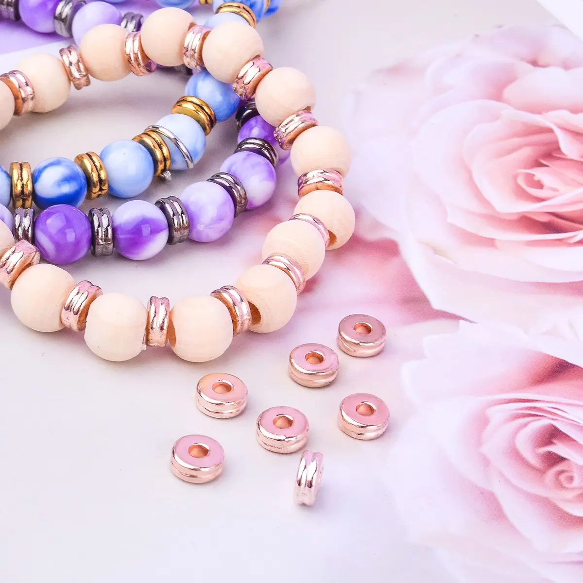 Aylifu Rondelle Spacer Beads 200pcs 6mm Rose Gold | Flat Round Disc Jewelry Craft Supplies - view 4