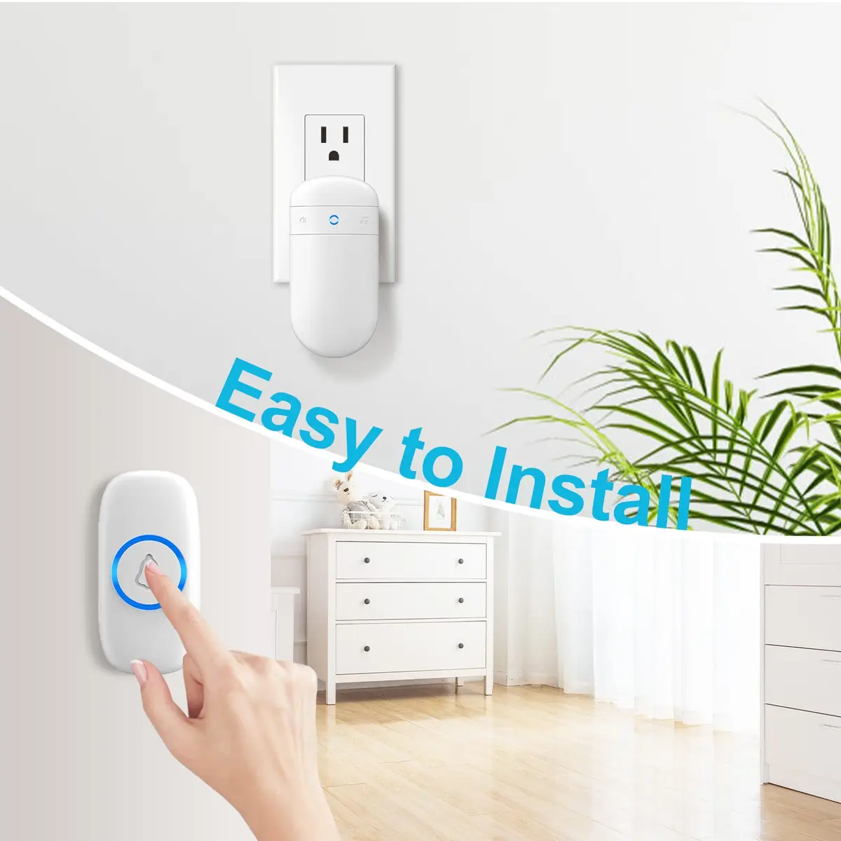 SECRUI Wireless Doorbell with 2 Plug-In Receivers & Waterproof Push Button | 1000ft Range, 58 Chimes, 110dB Sound, LED Flash - view 2