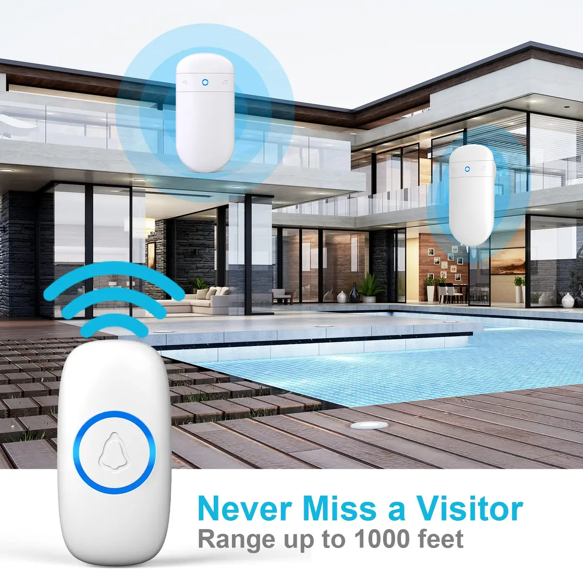SECRUI Wireless Doorbell with 2 Plug-In Receivers & Waterproof Push Button | 1000ft Range, 58 Chimes, 110dB Sound, LED Flash - view 3