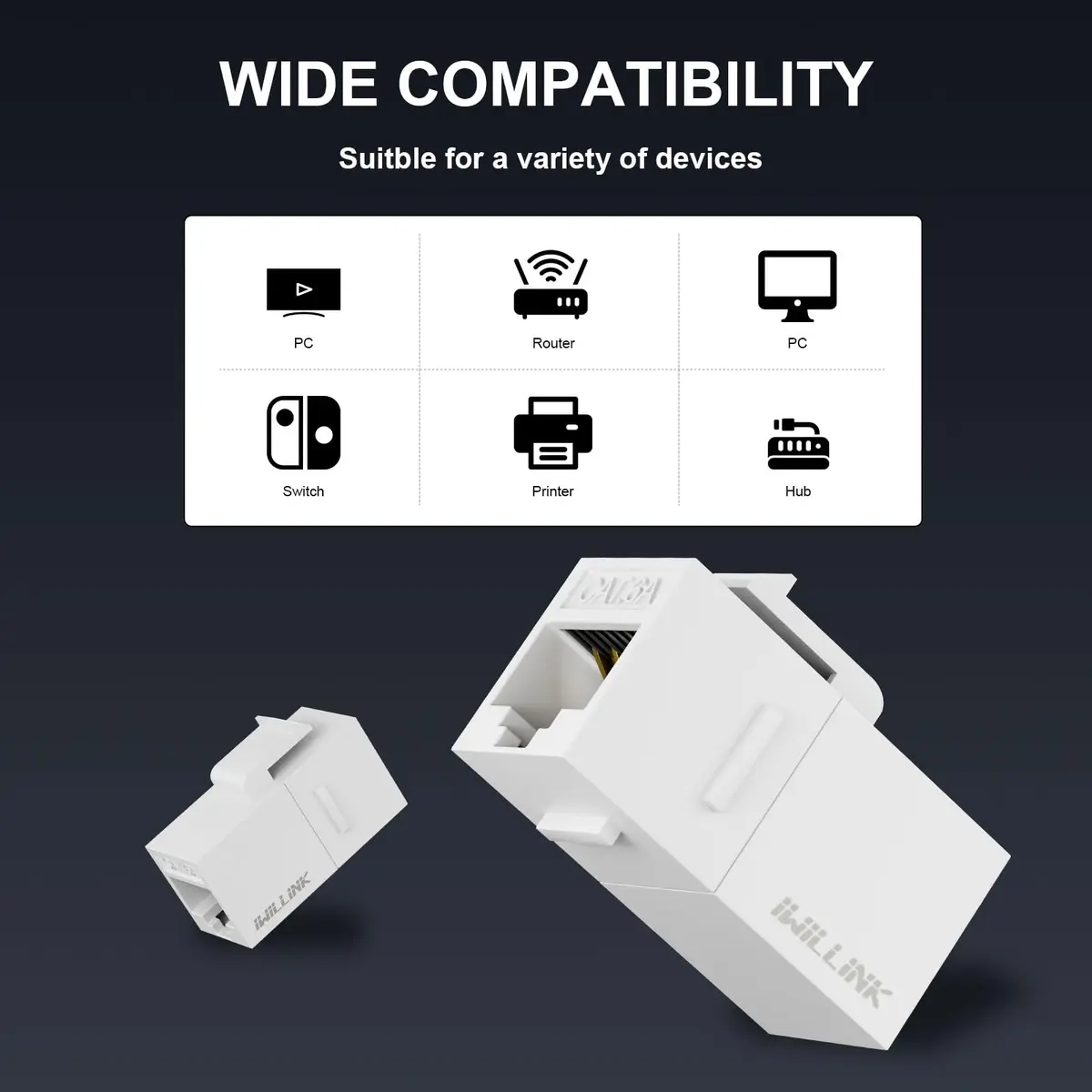 iwillink Cat6 Keystone Coupler 10-Pack White | Connects Two Ethernet Cables - view 2