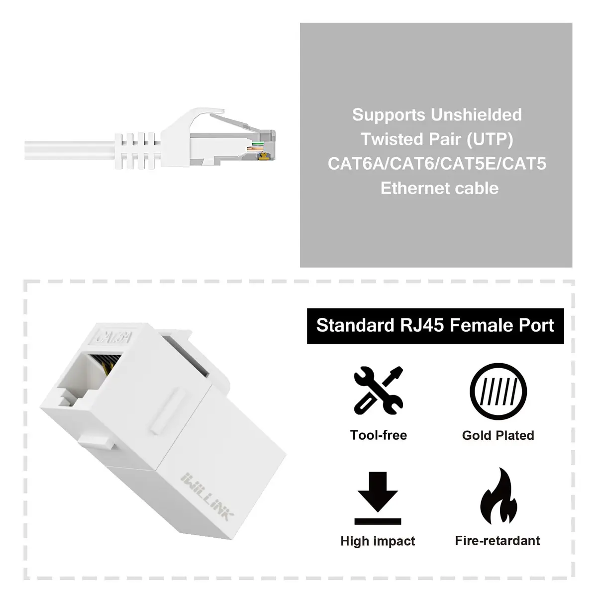 iwillink Cat6 Keystone Coupler 10-Pack White | Connects Two Ethernet Cables - view 3