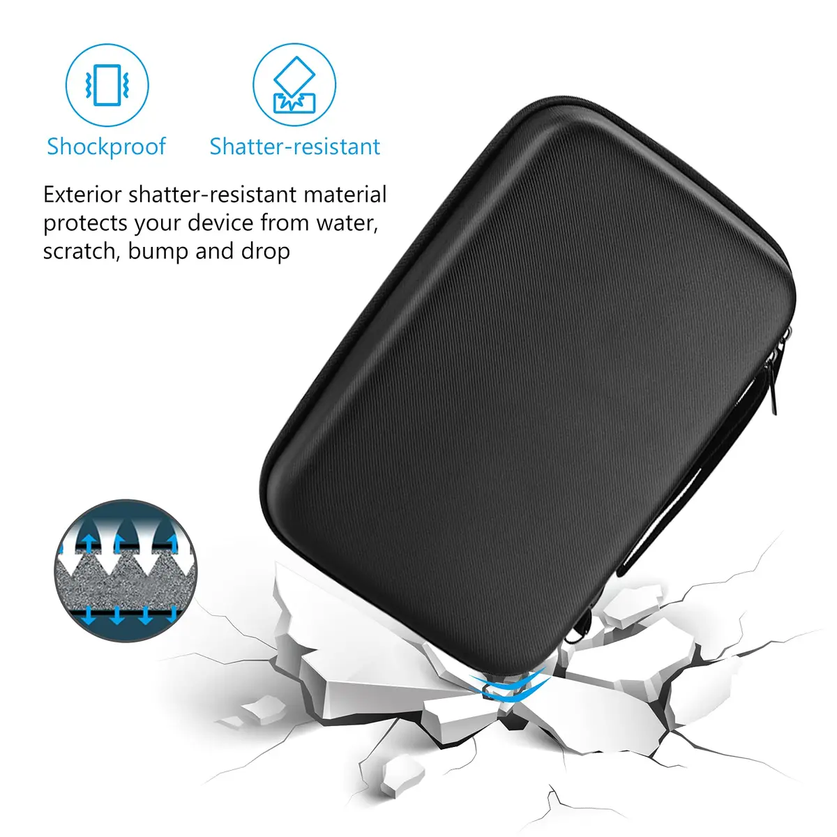 ProCase Black Hard Travel Electronic Organizer Case for MacBook Chargers, Cables, Power Bank, Mouse, Pencil, USB Drives, SD Cards - 9.9 x 6.3 x 2.56 Inch - view 4