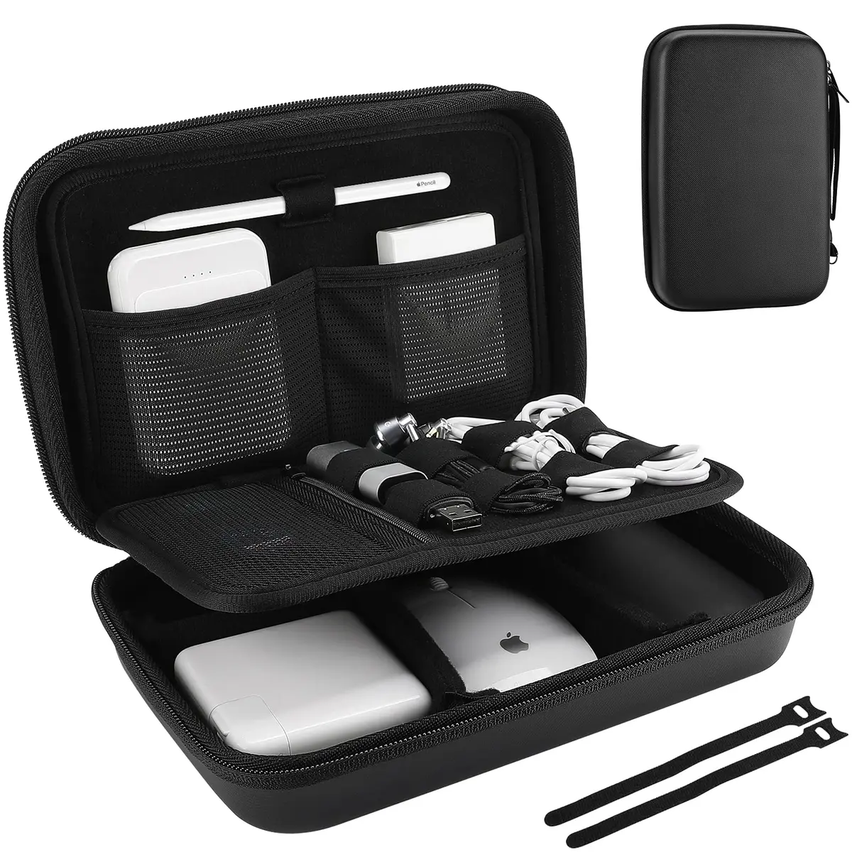 ProCase Black Hard Travel Electronic Organizer Case for MacBook Chargers, Cables, Power Bank, Mouse, Pencil, USB Drives, SD Cards - 9.9 x 6.3 x 2.56 Inch - main product image