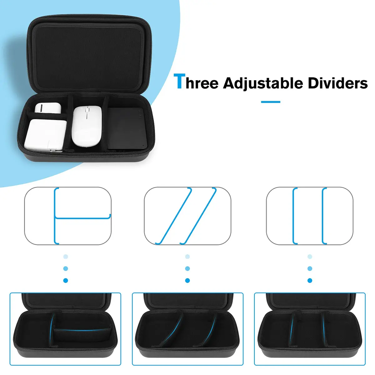 ProCase Black Hard Travel Electronic Organizer Case for MacBook Chargers, Cables, Power Bank, Mouse, Pencil, USB Drives, SD Cards - 9.9 x 6.3 x 2.56 Inch - view 7
