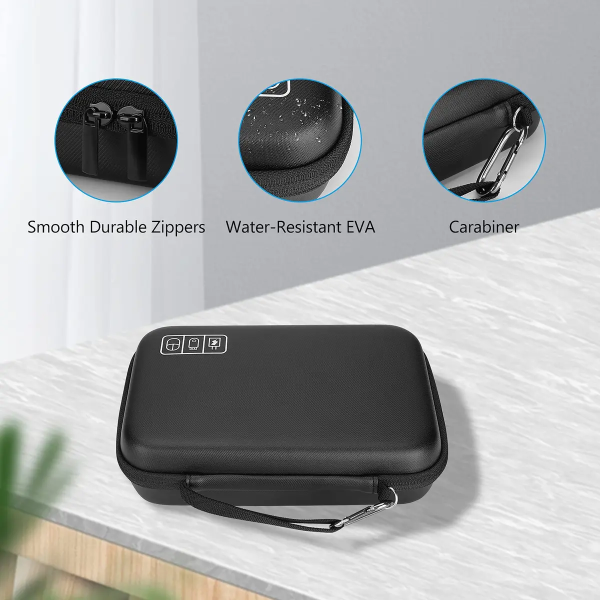 ProCase Black Hard Travel Electronic Organizer Case for MacBook Chargers, Cables, Power Bank, Mouse, Pencil, USB Drives, SD Cards - 9.9 x 6.3 x 2.56 Inch - view 8