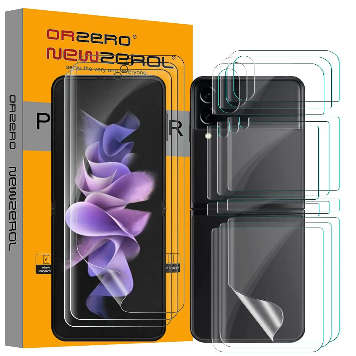 Orzero 3 Sets 12 Packs TPU Screen Protector for Samsung Galaxy Z Flip 3 5G | Anti-Scratch High Definition Bubble-Free - main product image