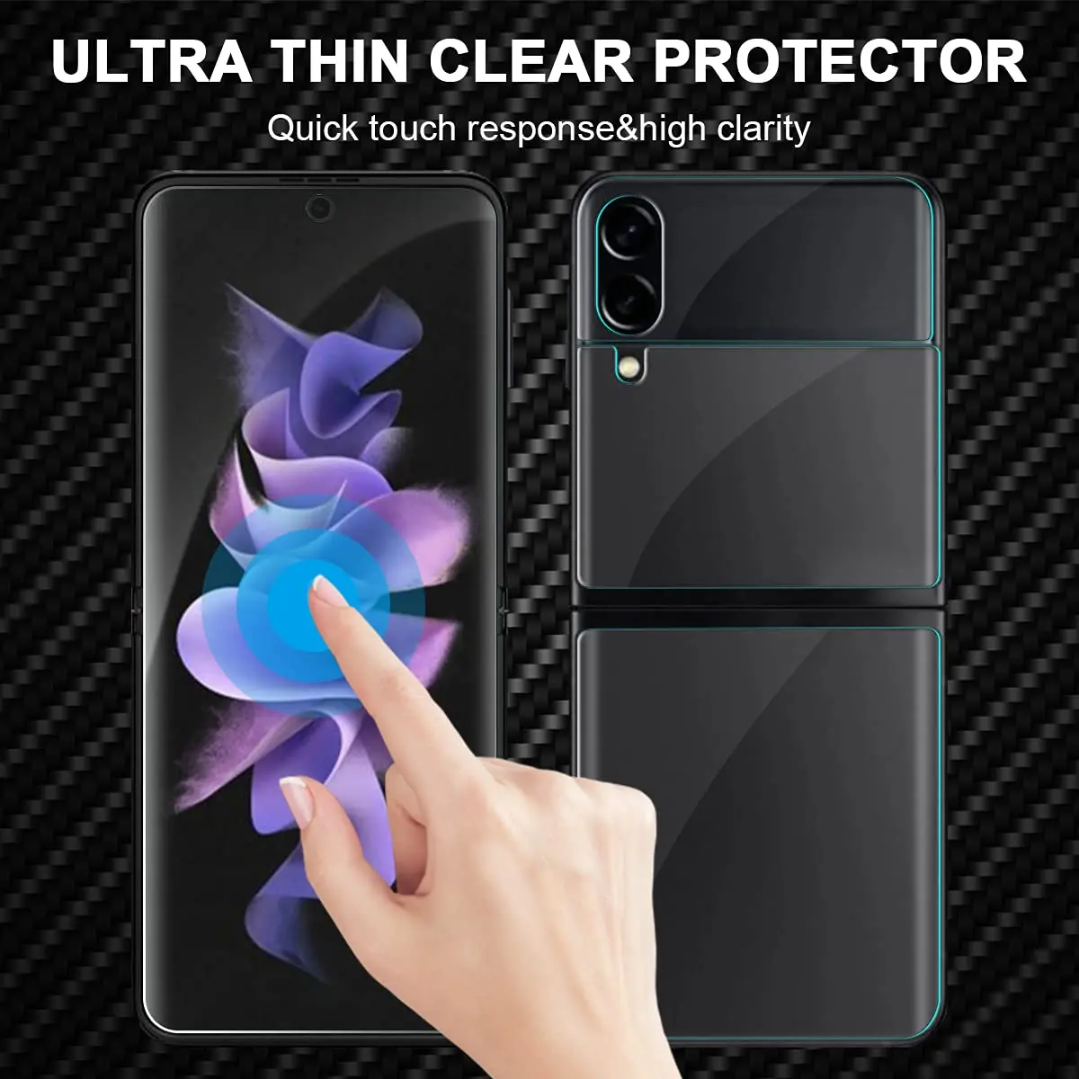 Orzero 3 Sets 12 Packs TPU Screen Protector for Samsung Galaxy Z Flip 3 5G | Anti-Scratch High Definition Bubble-Free - view 5