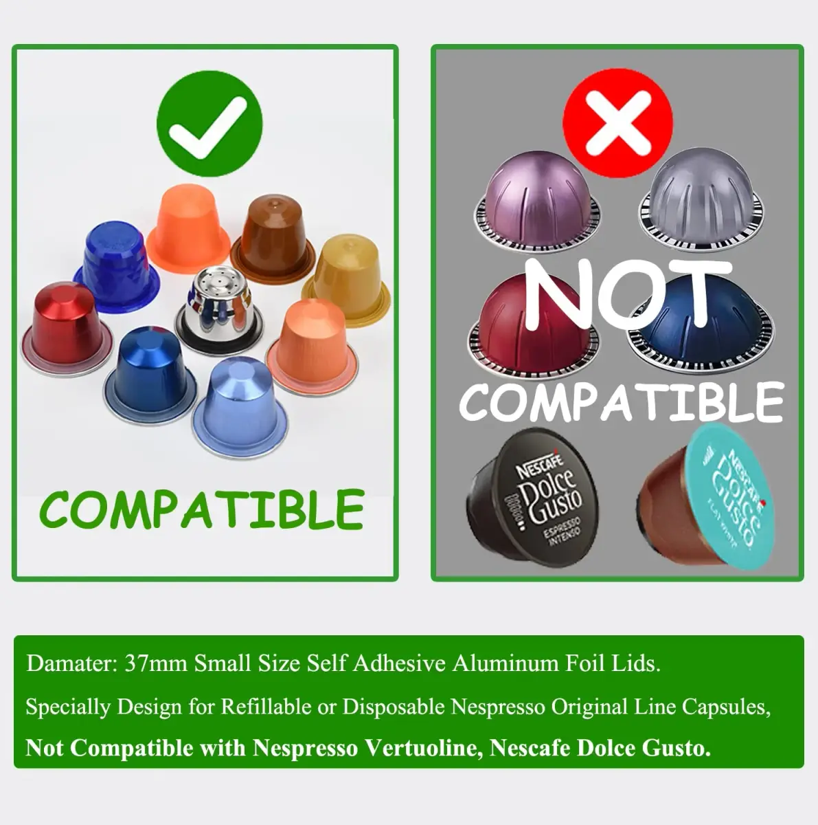PHMEZLF Aluminum Espresso Lids Foil Sticker Seals 100Pcs (37mm) | DIY Coffee Pod Refills for Nespresso Original Line - view 3