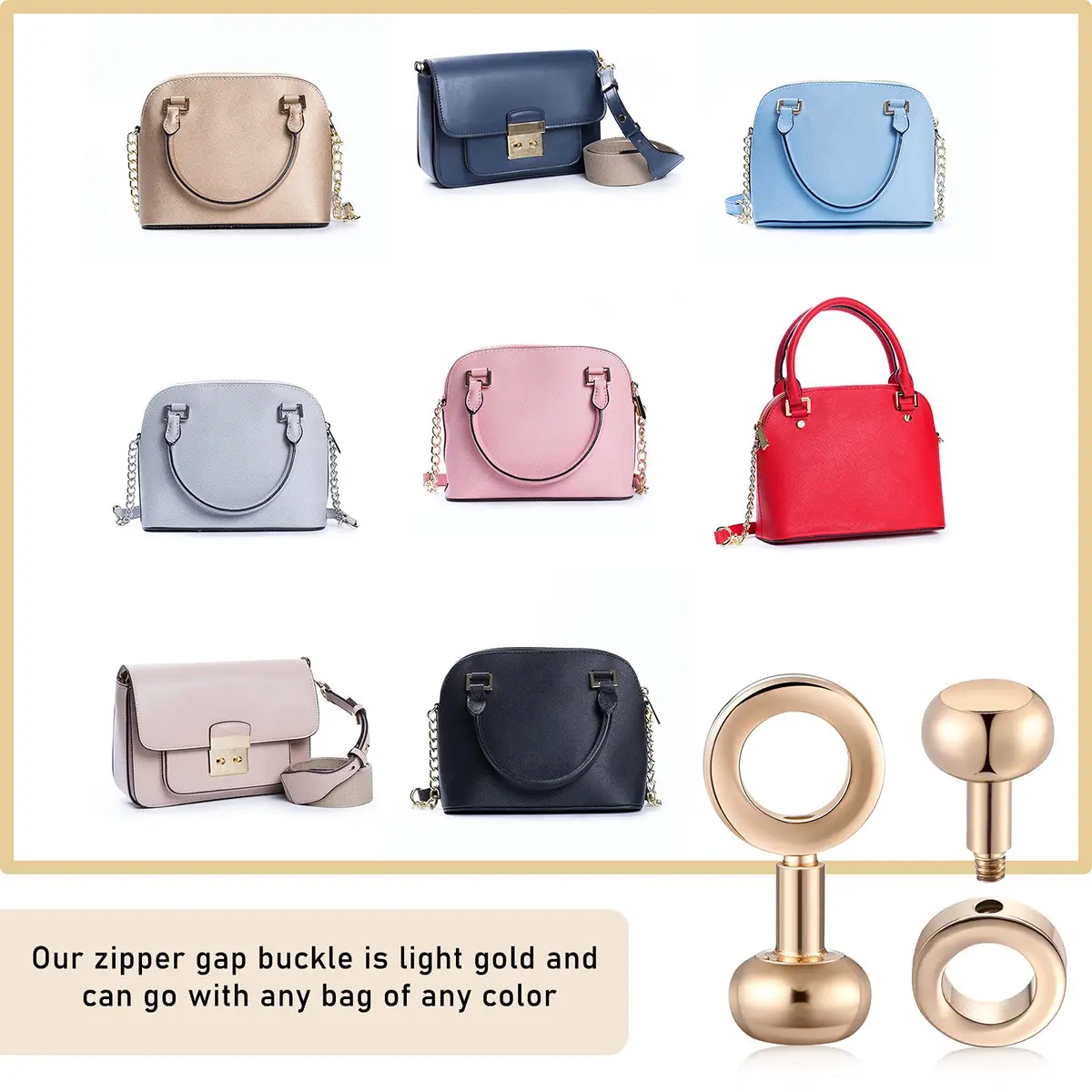Canlierr Zipper Insert Buckle Set, Light Gold, 6 Pieces | Classic Metal Buckle Connectors for Bags and Pouches - view 5