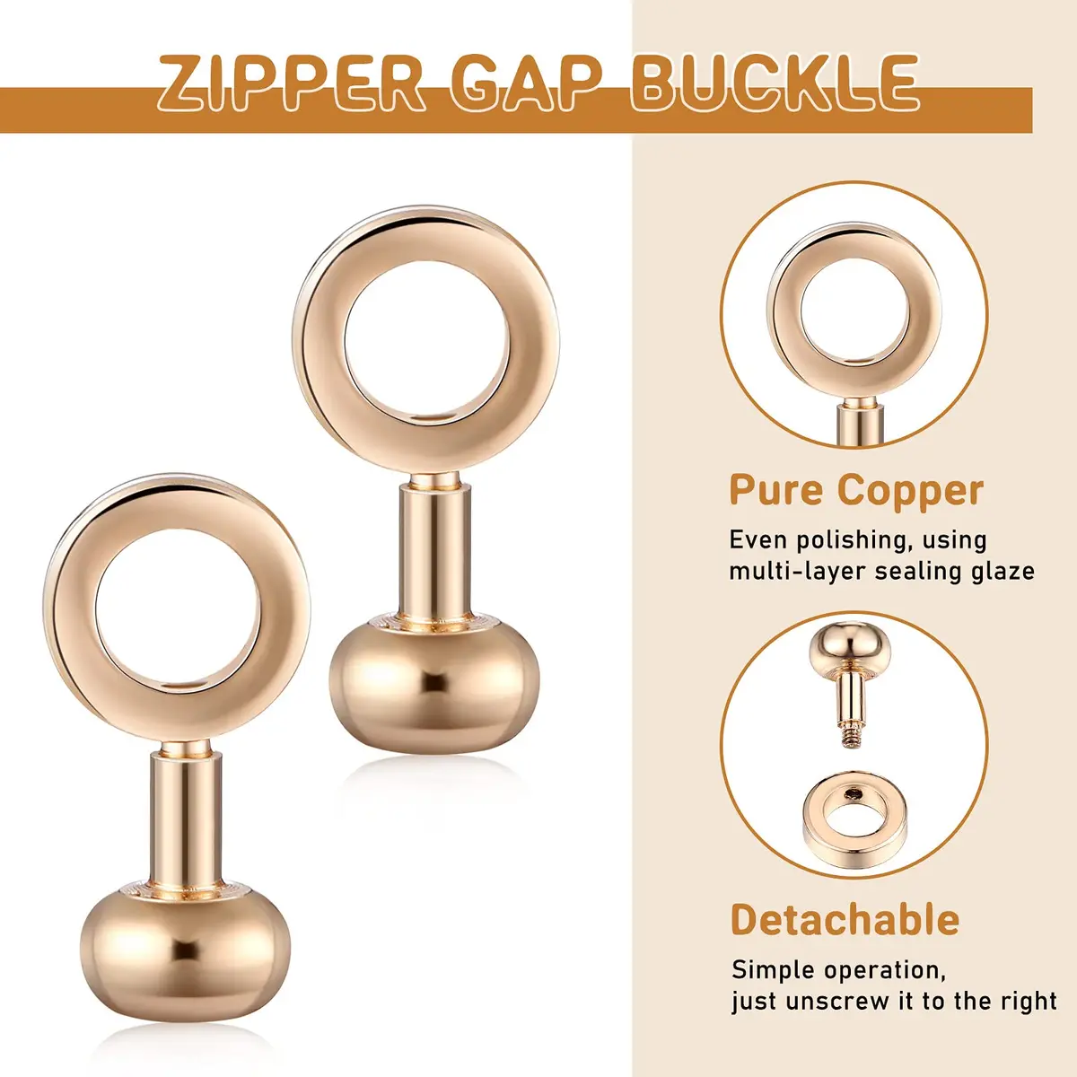 Canlierr Zipper Insert Buckle Set, Light Gold, 6 Pieces | Classic Metal Buckle Connectors for Bags and Pouches - view 3