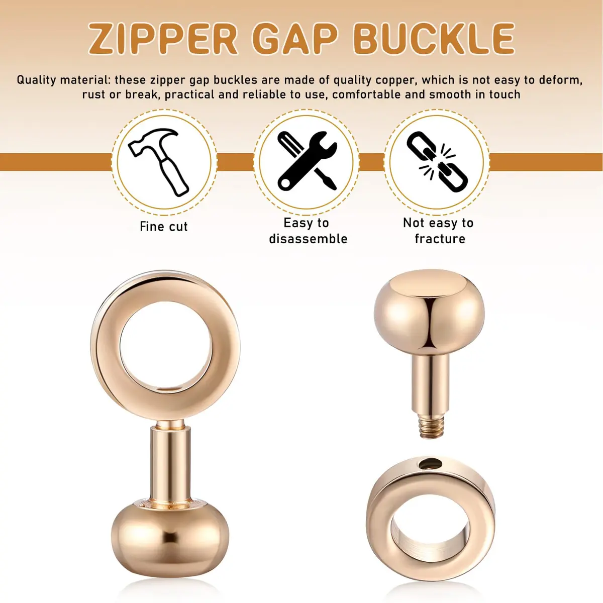 Canlierr Zipper Insert Buckle Set, Light Gold, 6 Pieces | Classic Metal Buckle Connectors for Bags and Pouches - view 4