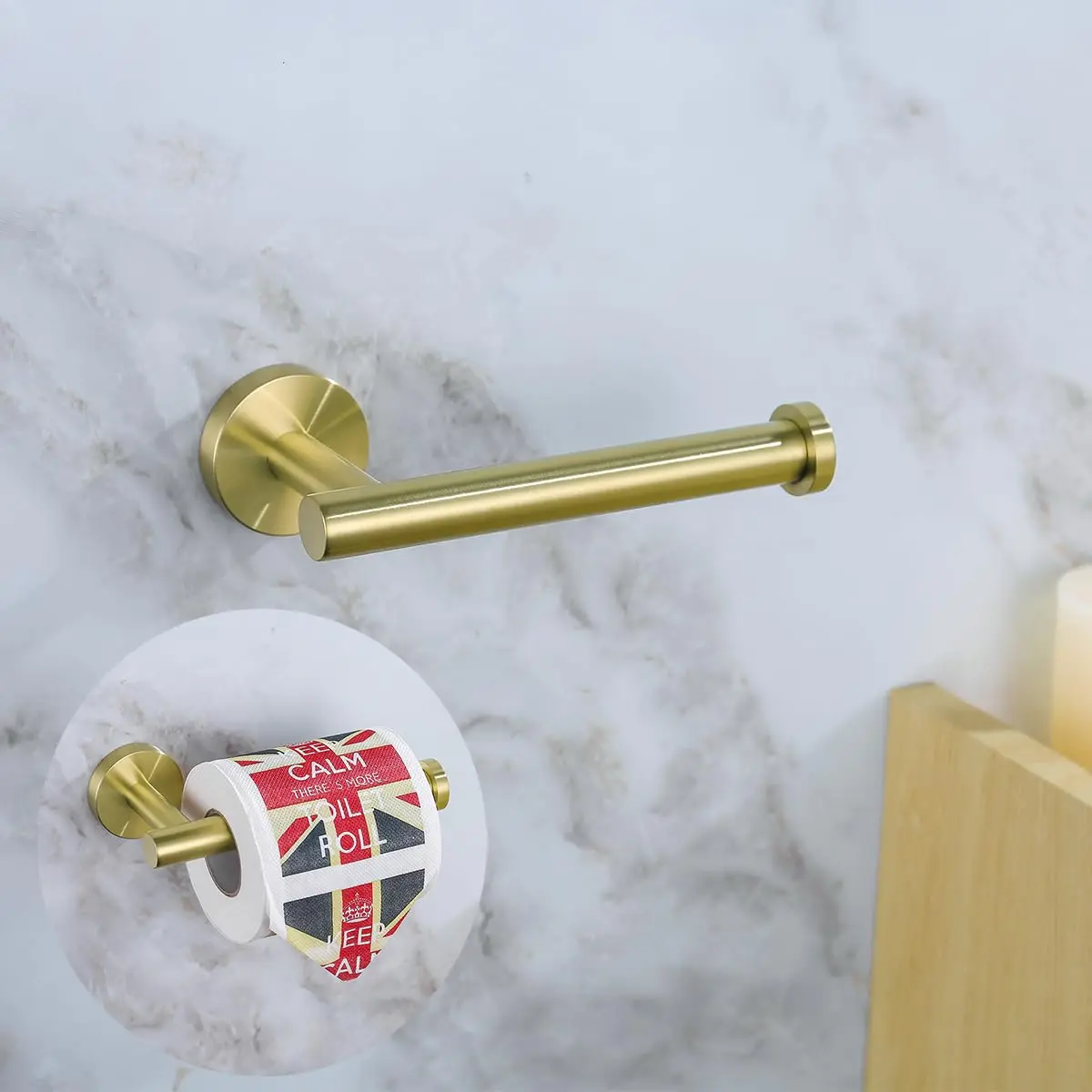 SEABEFORE Brushed Gold Toilet Paper Holder Wall Mount SUS304 Stainless Steel | Elegant Bathroom Accessory - main product image