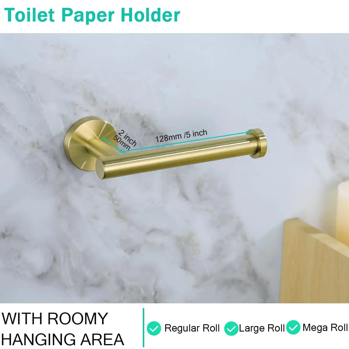 SEABEFORE Brushed Gold Toilet Paper Holder Wall Mount SUS304 Stainless Steel | Elegant Bathroom Accessory - view 6
