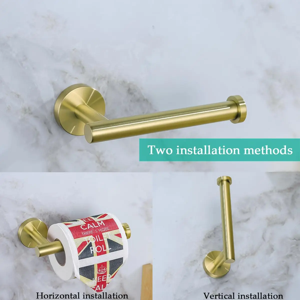SEABEFORE Brushed Gold Toilet Paper Holder Wall Mount SUS304 Stainless Steel | Elegant Bathroom Accessory - view 7