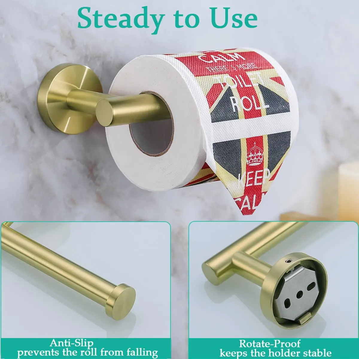 SEABEFORE Brushed Gold Toilet Paper Holder Wall Mount SUS304 Stainless Steel | Elegant Bathroom Accessory - view 4