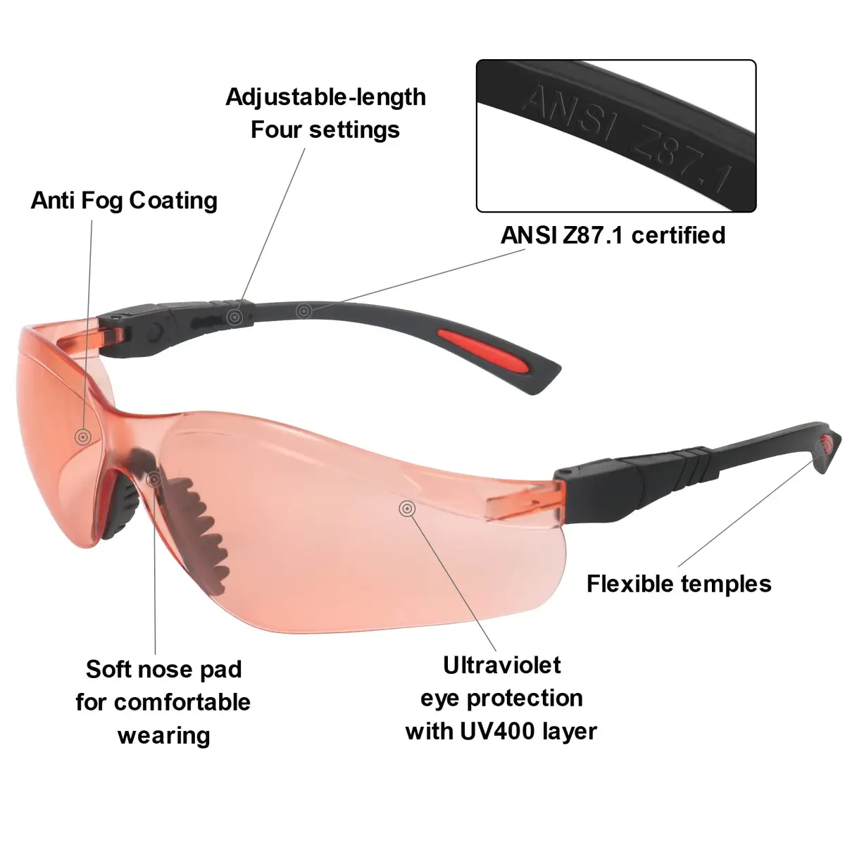 LaneTop AntiFog Shooting Glasses ANSI Z87.1 Certified Vermillion Lens | Impact Resistant Polycarbonate Eyewear - view 2