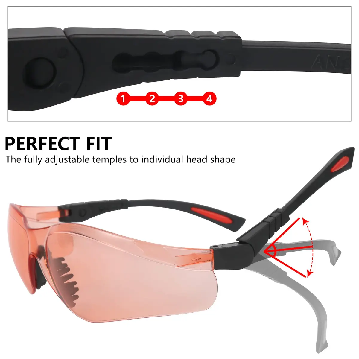 LaneTop AntiFog Shooting Glasses ANSI Z87.1 Certified Vermillion Lens | Impact Resistant Polycarbonate Eyewear - view 4