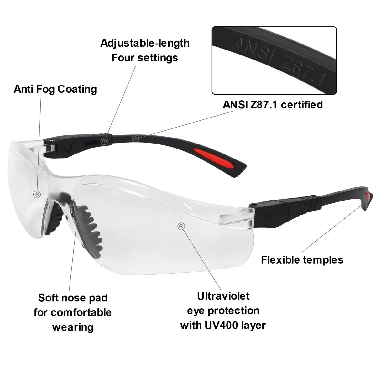 LaneTop AntiFog Shooting Glasses ANSI Z87.1 Certified Clear Lens | Impact Resistant Polycarbonate - view 2