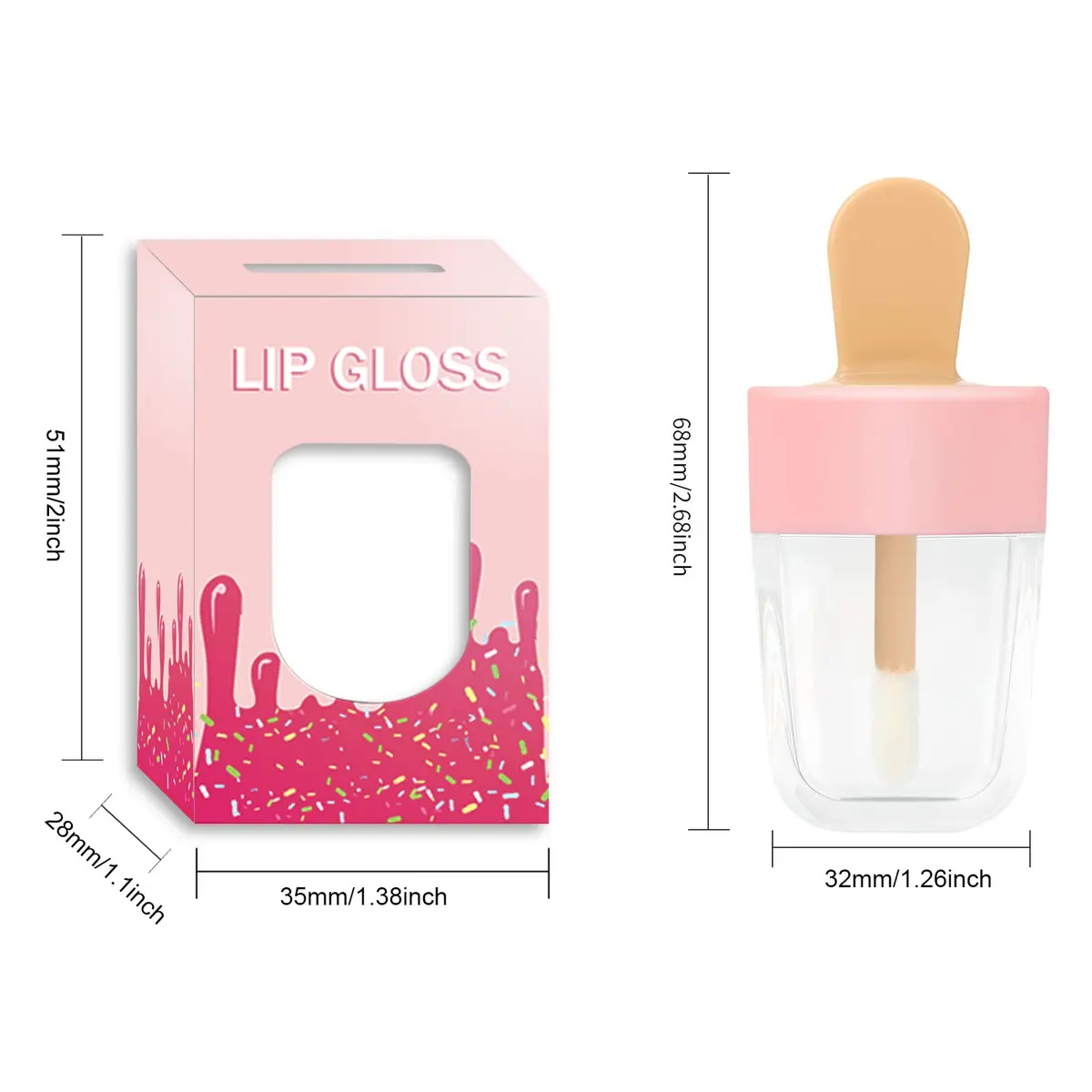 ANZKA 15 Pack Lip Gloss Tubes with Packaging Boxes | Pink Ice-Cream Shape, 8ml, Refillable, Portable, Wholesale for Business - view 2