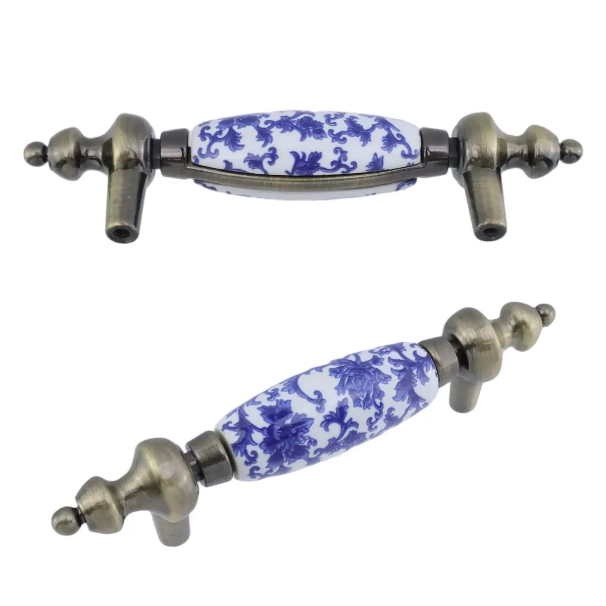 Mcredy Ceramic Drawer Pull Handle, Blue White Porcelain T-Style, 12.2cm (4.8") | 4-Piece Set with 7.6cm (3") Hole Distance - view 7
