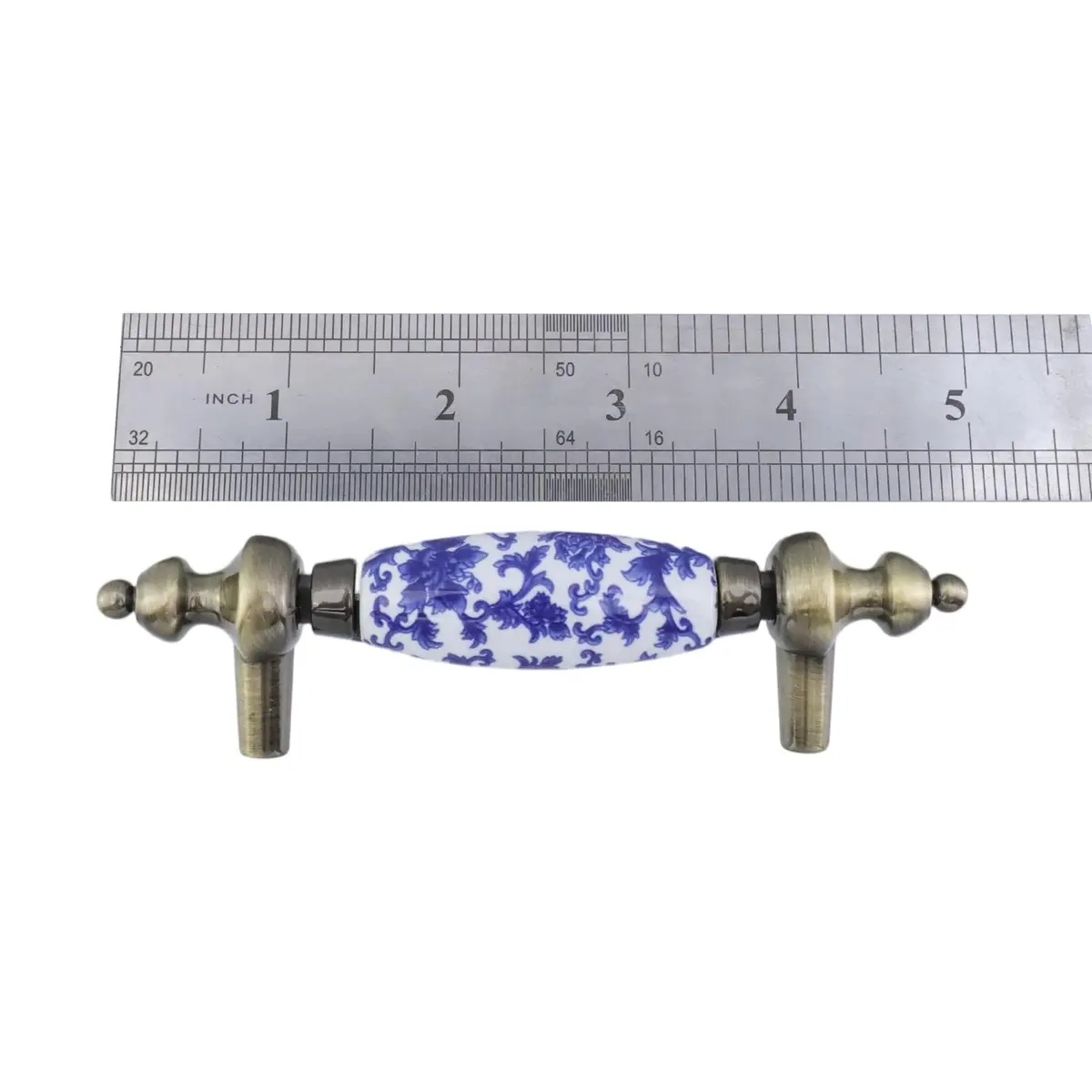Mcredy Ceramic Drawer Pull Handle, Blue White Porcelain T-Style, 12.2cm (4.8") | 4-Piece Set with 7.6cm (3") Hole Distance - view 3